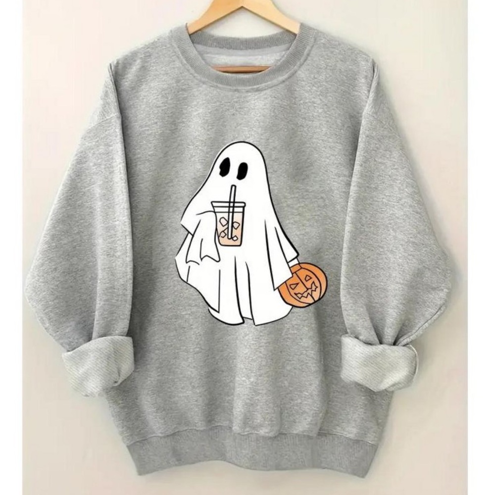 SHEIN Gray Ghost Print Sweater